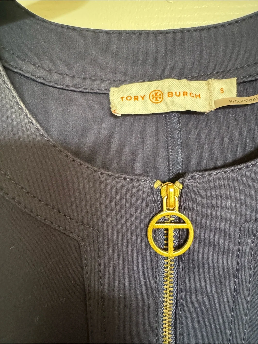 Tory Burch Navy Sleeveless Shift Dress with Gold Zip